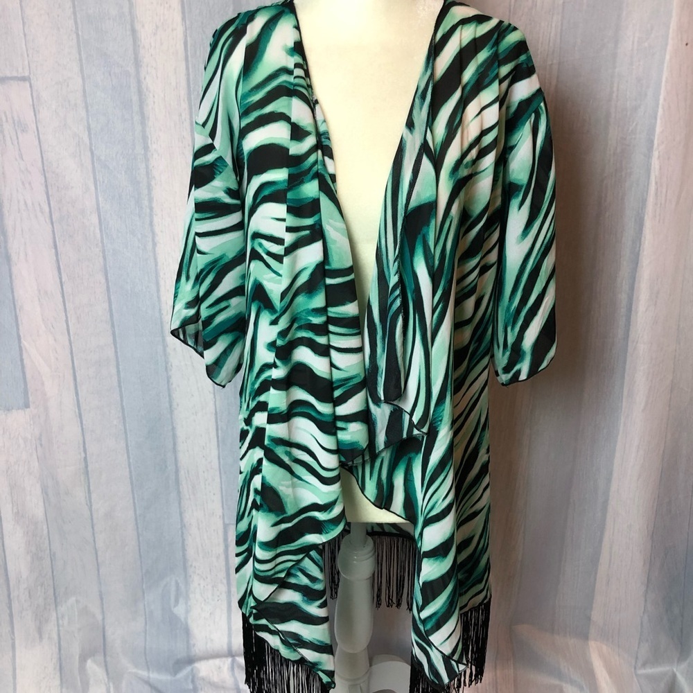LULAROE Monroe Green Fringe Chiffon Sheer Cardigan
